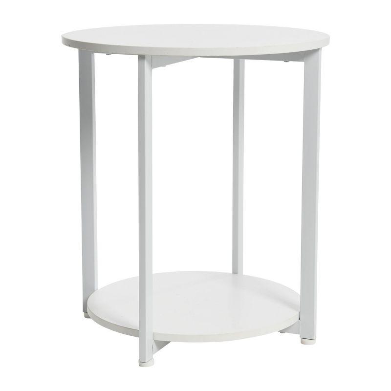 Household Essentials Jamestown Round End Table White: Modern Minimalist, Iron Frame, Particle Board Top