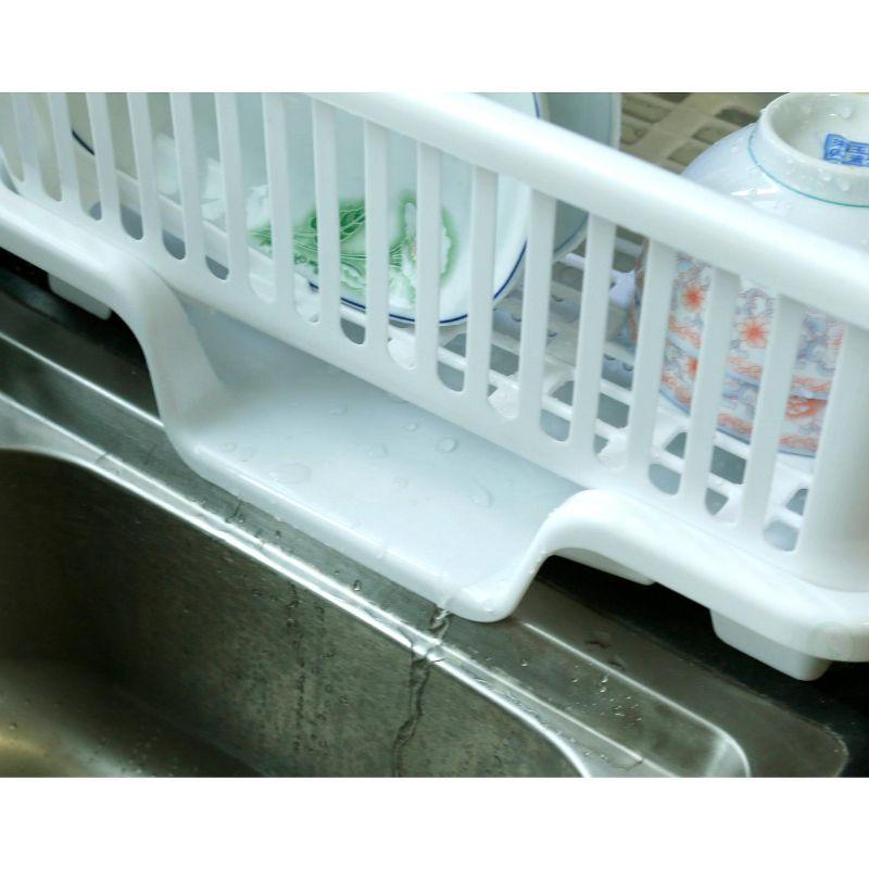 Basicwise Heavy Duty 2-Piece Plastic Dish Drying Rack Set in White - Includes Large Dish Drainer, Attached Drainboard, and Utensil Cup Holders