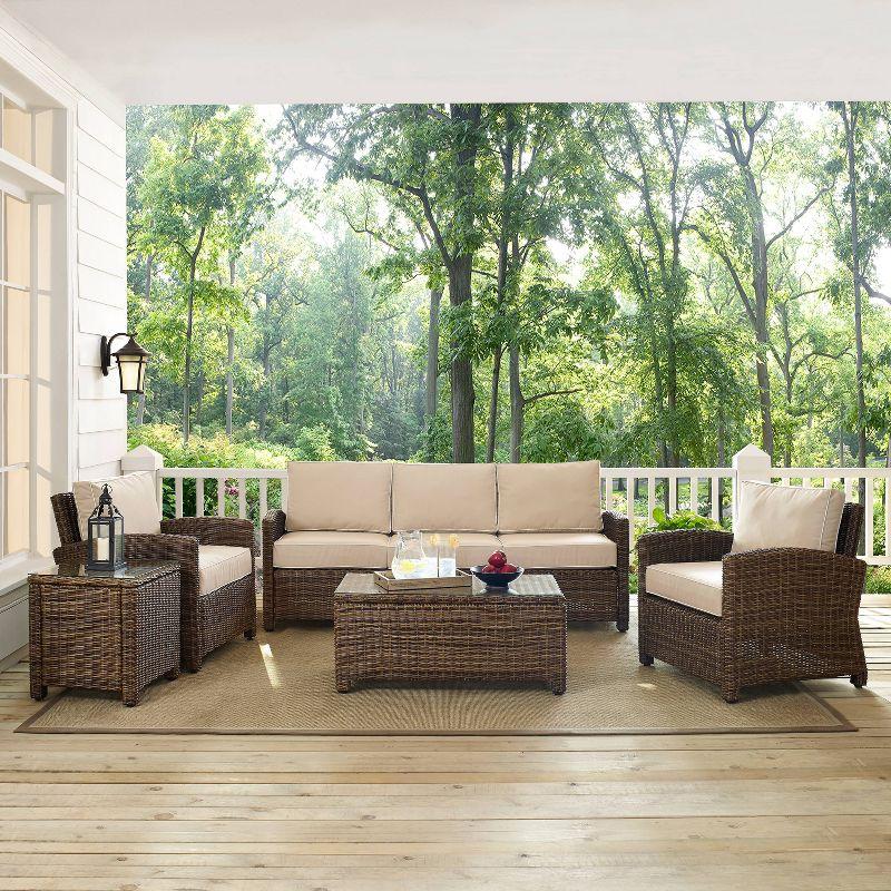 Bradenton 5pc Outdoor Wicker Sofa Seating Set - Sand - Crosley: Steel Frame, UV-Resistant, with Cushions & Tables