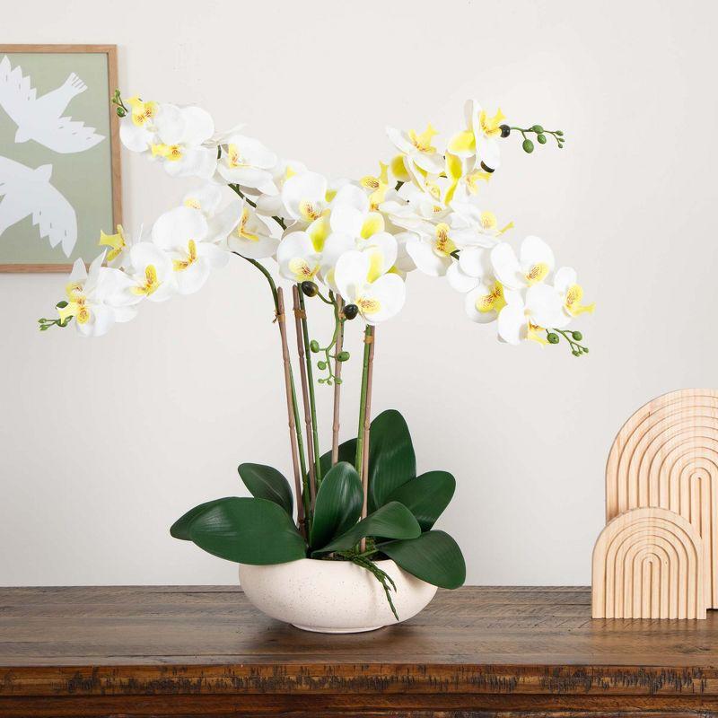 Nearly Natural 23-in Artificial Phalaenopsis Orchid Arrangement in White Ceramic Planter (Real Touch)