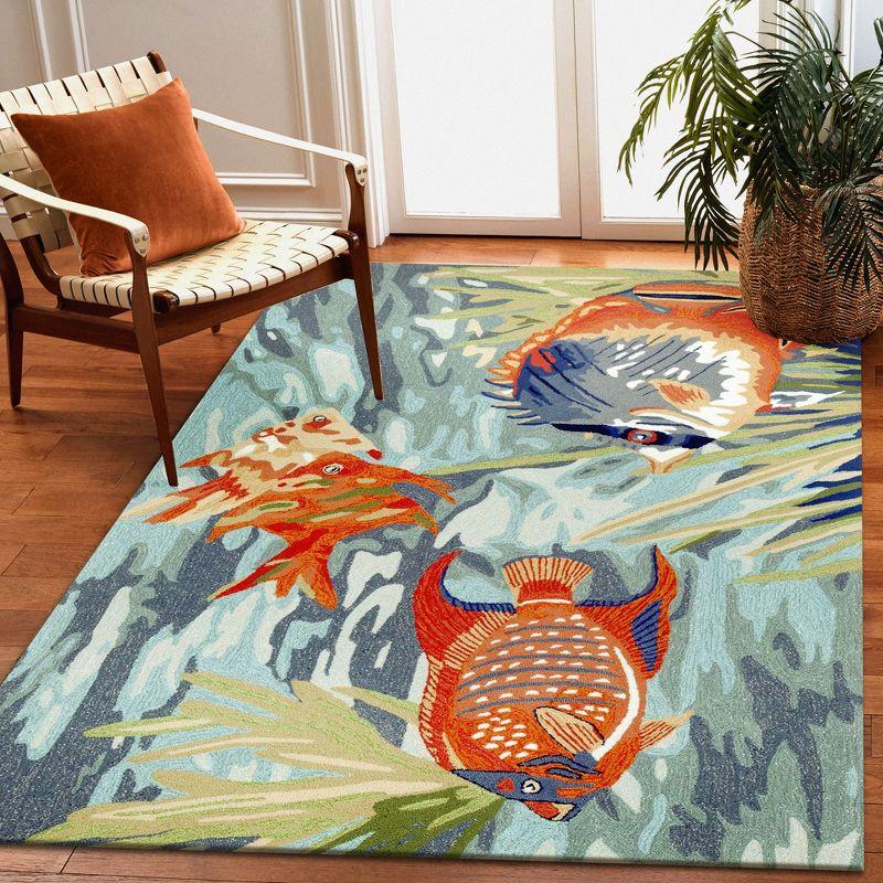 Liora Manne Ravella Tropical Fish Indoor/Outdoor Rug Ocean 7'6" x 9'6"