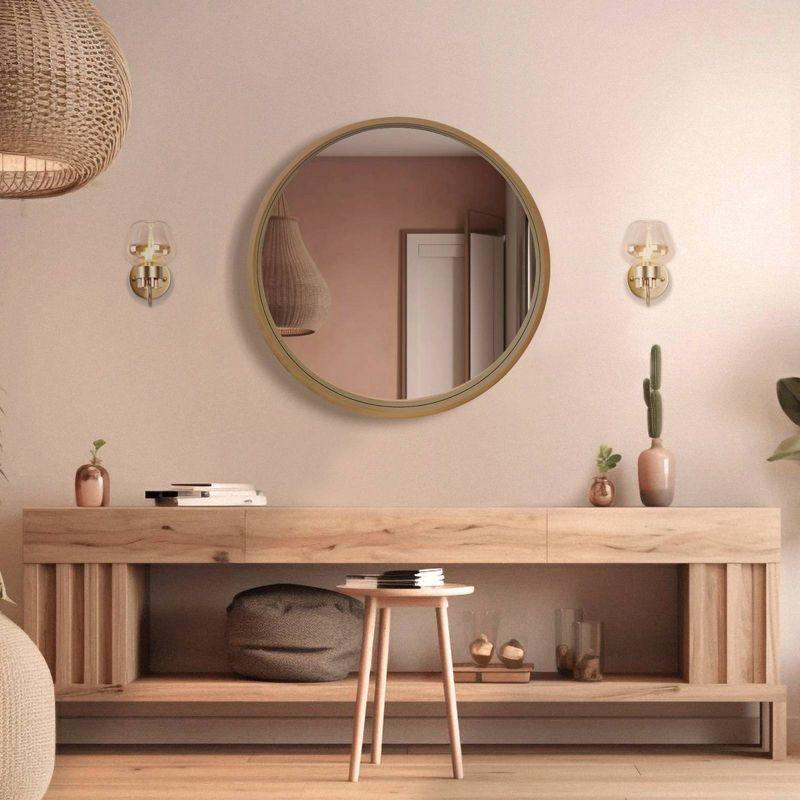 WallBeyond 24" Wood Round Mirror Natural : Pine Frame, Modern Style, Wall Mount, No Assembly Required