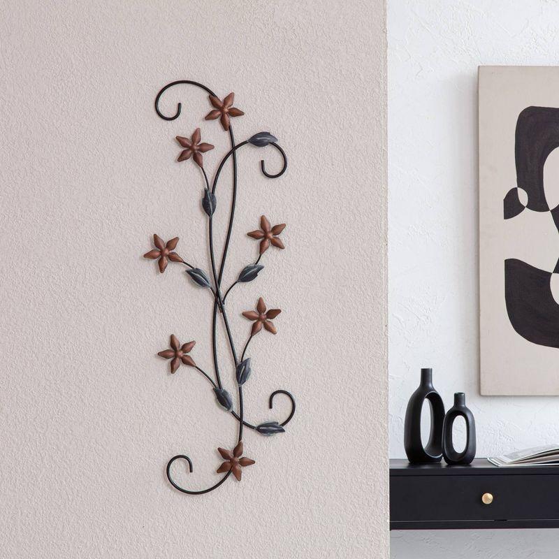 Chemilla Floral Copper and Black Iron Wall Art, 11" x 30"