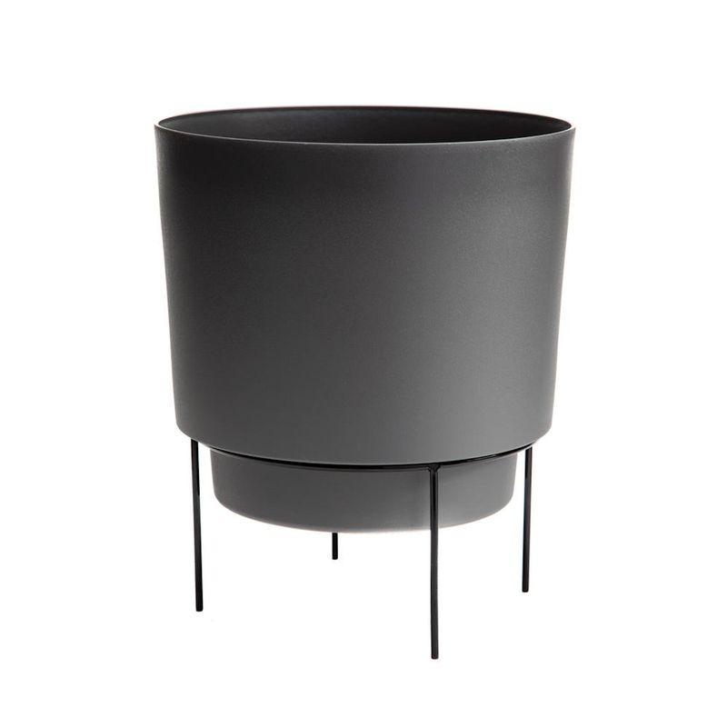 Hopson 10" Charcoal Gray Plastic Planter with Black Metal Stand