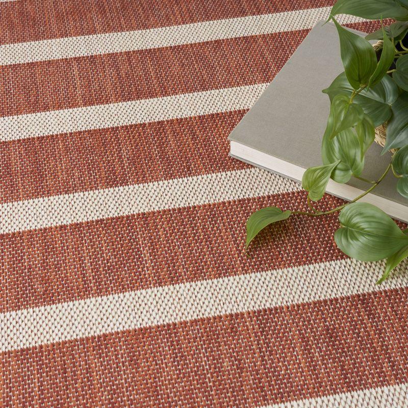 Nourison Positano Modern Stripes Flatweave Indoor Outdoor Low Pile Area Rug Terracotta Ivory 6' x 9'