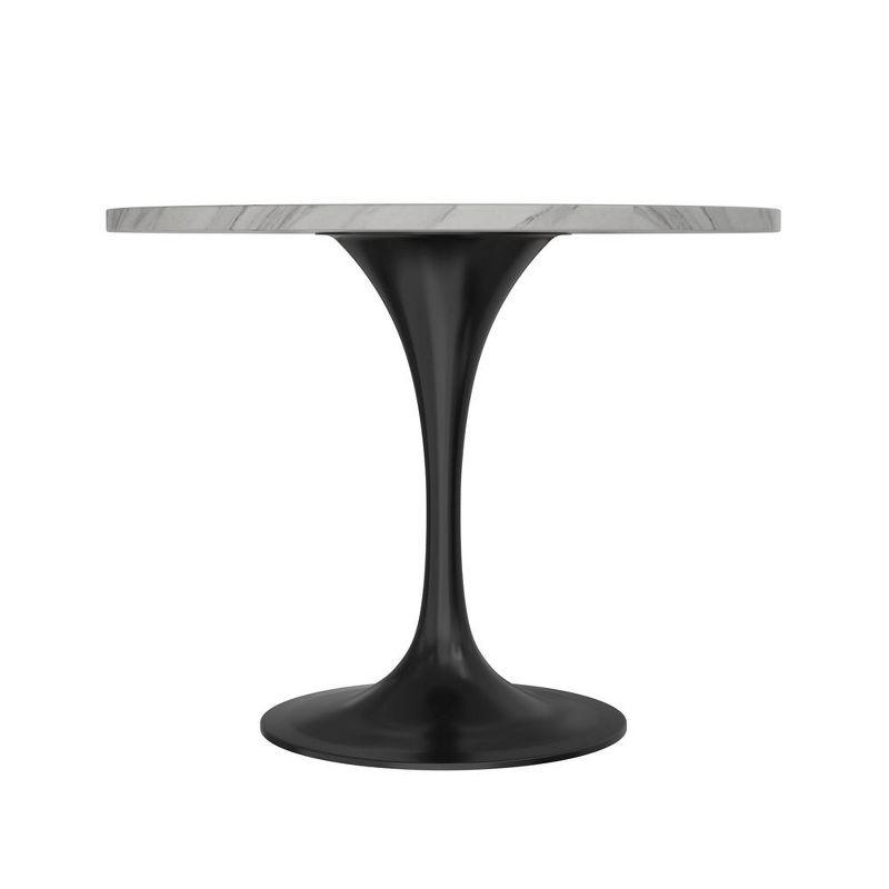 LeisureMod Verve Mid-Century Modern Table with a 36" Round Sintered Stone Tabletop and Black Steel Pedestal Base for Kitchen and Dining Room