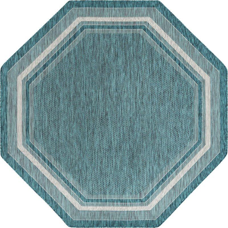 Unique Loom 8' 0 x 8' 0 Octagon Indoor/Outdoor Border Teal Area Rug