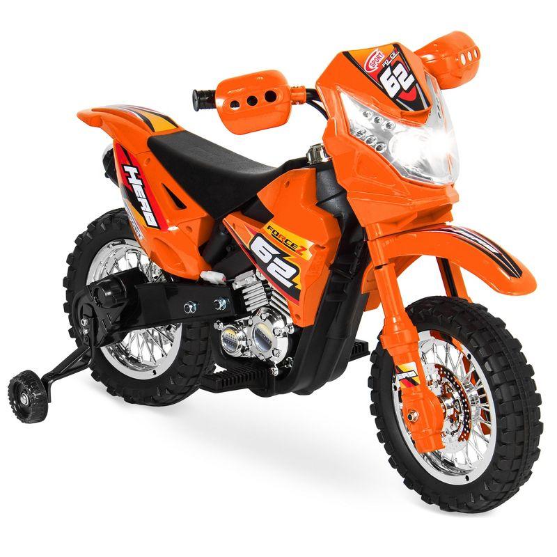 6V Orange Kids Electric Ride-On Motorcycle with Training Wheels