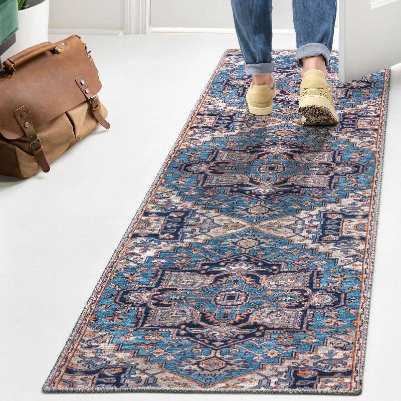 Cirali Bohemian Blue/Beige Medallion 2x8 Washable Runner Rug