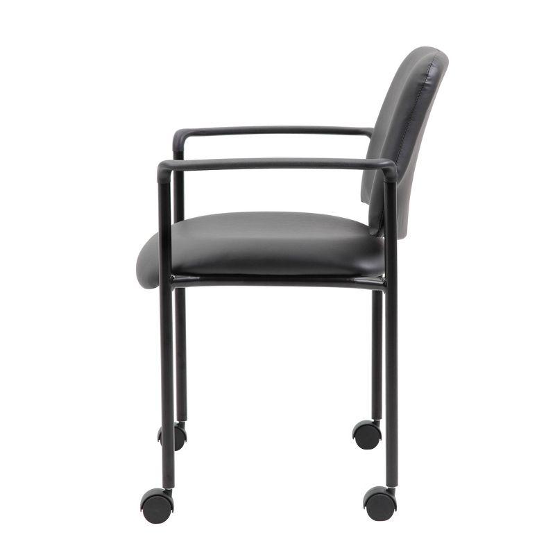 Boss Office Products Stacking Chair with Casters Black: Upholstered Desk Chair, Metal Frame, Fixed Arms