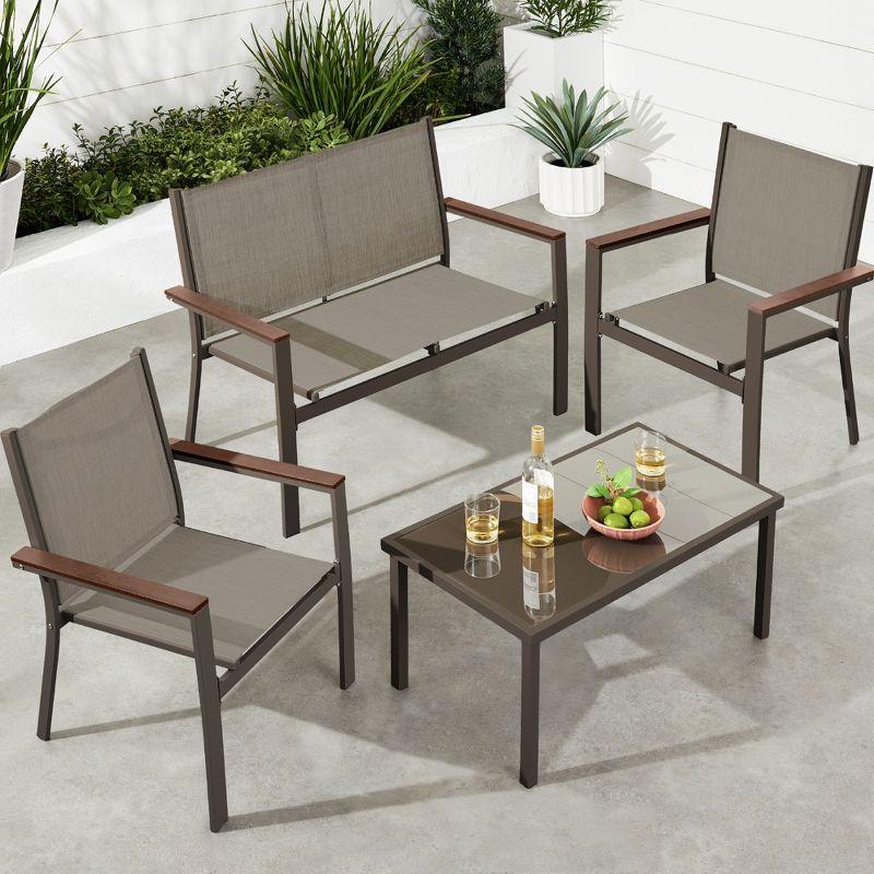 Best Choice Products 4-Piece Outdoor Textilene Patio Conversation Furniture Set w/ Loveseat, Table