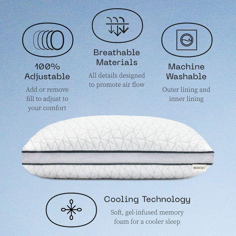 Coop Home Goods The Eden Cool Adjustable Pillow, King Size - Adjustable Memory Foam with Gel - Soft Breathable Lulltra Fabric - Ideal for All Sleepers