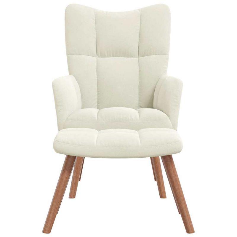 vidaXL Relaxing Chair with a Stool Cream White Velvet