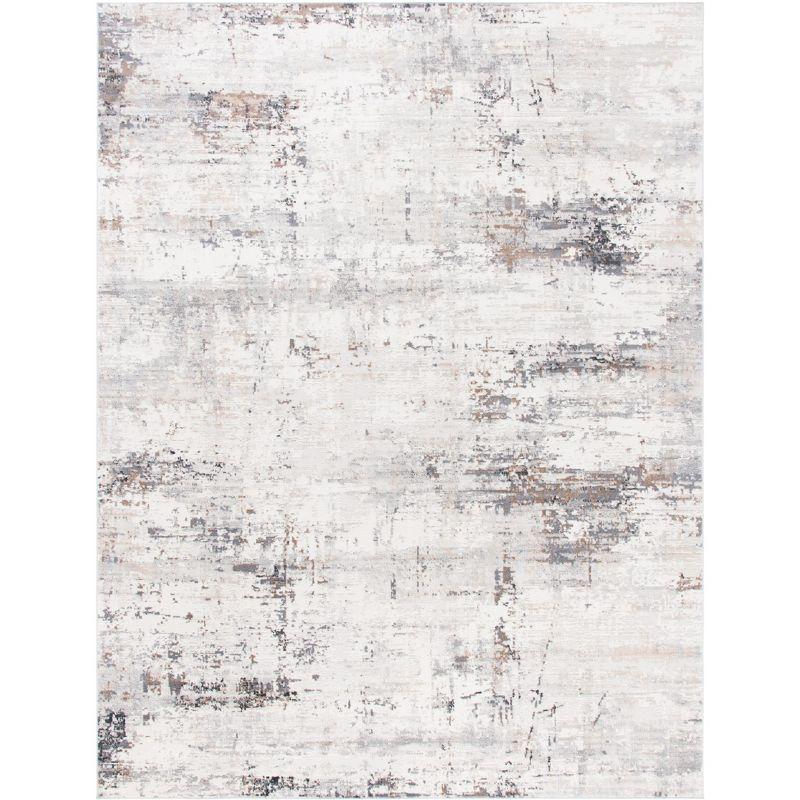 Ivory and Gray Abstract 8' x 10' Stain-Resistant Rug