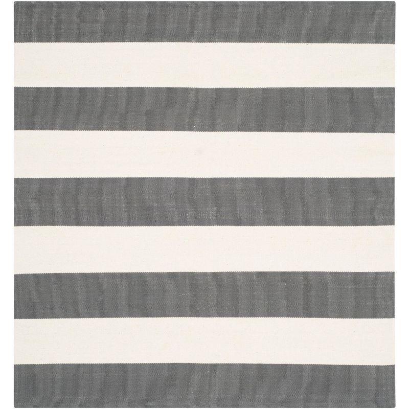 Coastal Charm Hand-Woven Gray Stripe Square Cotton Rug