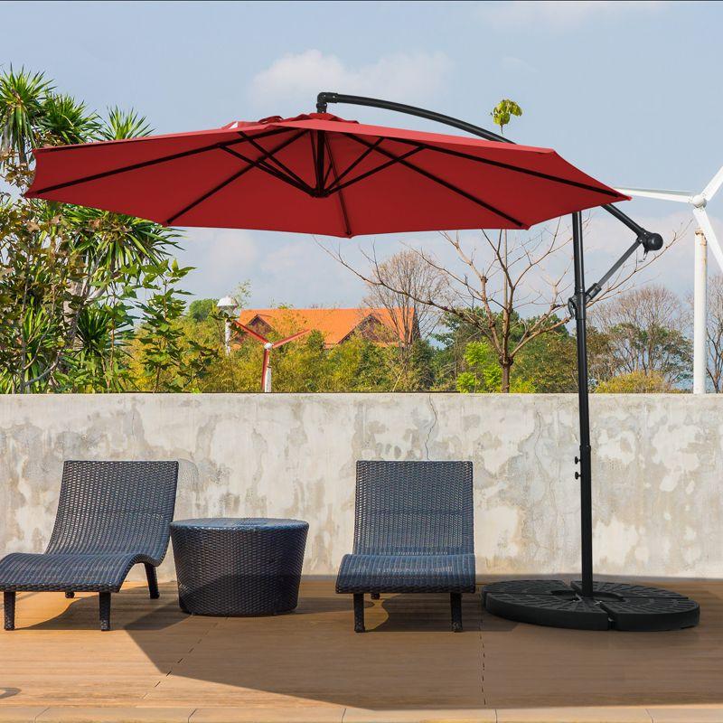 Tangkula 10FT Patio Offset Umbrella 8 Ribs Cantilever Umbrella w/Crank for Poolside Yard Lawn Garden Red