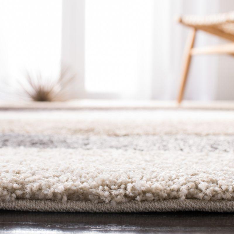 Ivory and Grey Shag Runner Rug with Wave Pattern