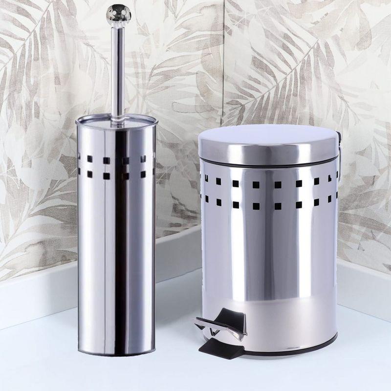 Silver Stainless Steel Round Pedal Bathroom Trash Can