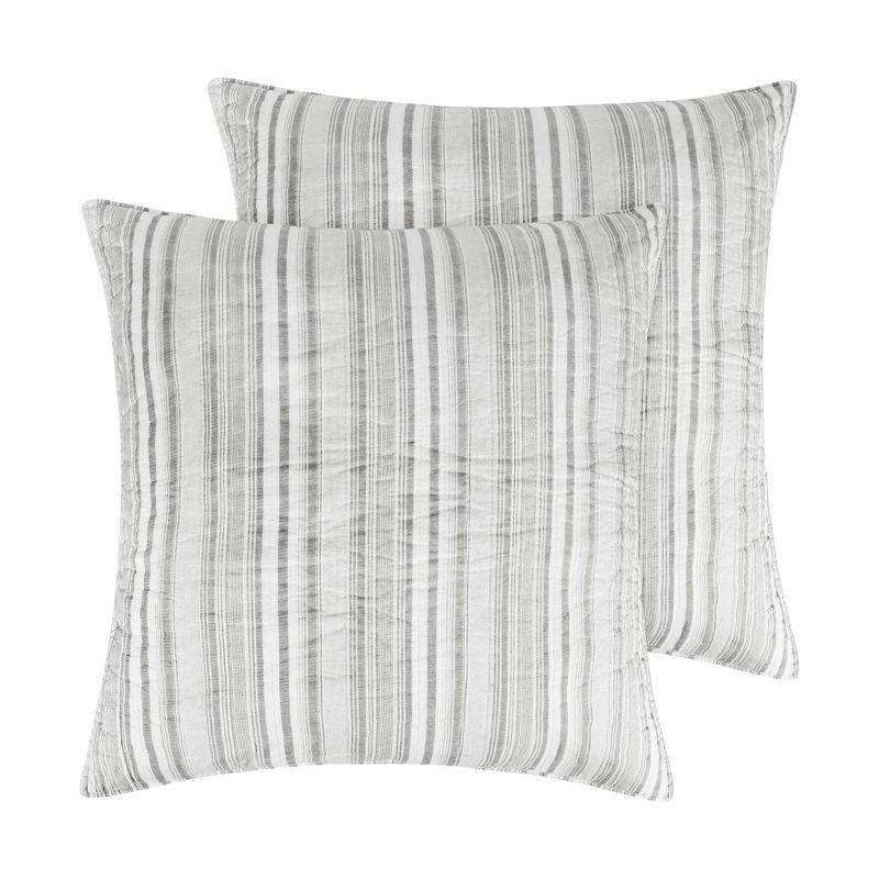 Bondi Gray Striped Cotton Euro Sham Set of 2