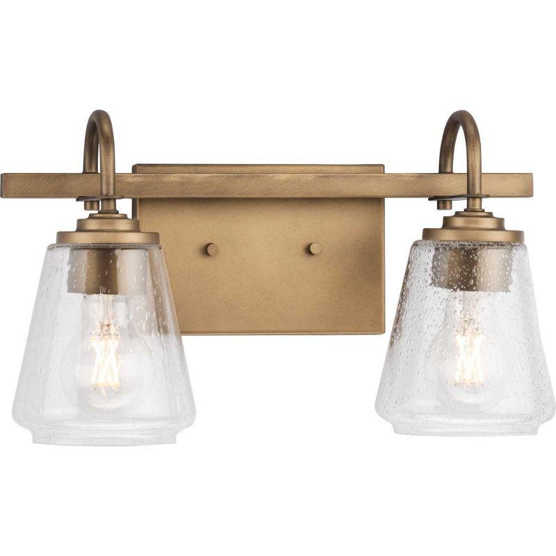 Progress Lighting Martenne 2-Light Vanity Aged Bronze Wall Light with Seeded Glass Shades