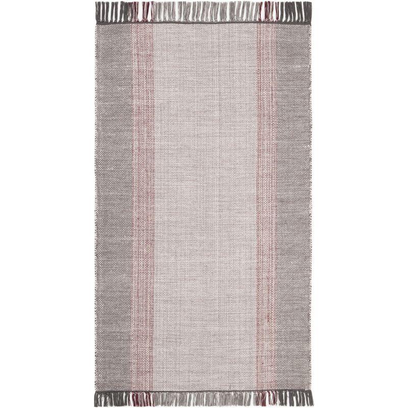 Handwoven Wine & Grey Cotton Stripe 3' x 5' Area Rug