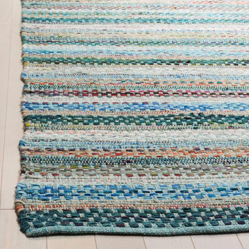 Coastal Breeze Aqua Stripe Hand-Woven Cotton 5' x 8' Area Rug