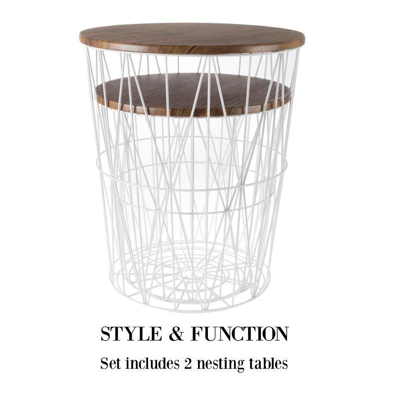 Round Wood and Metal Nesting Side Tables with Storage