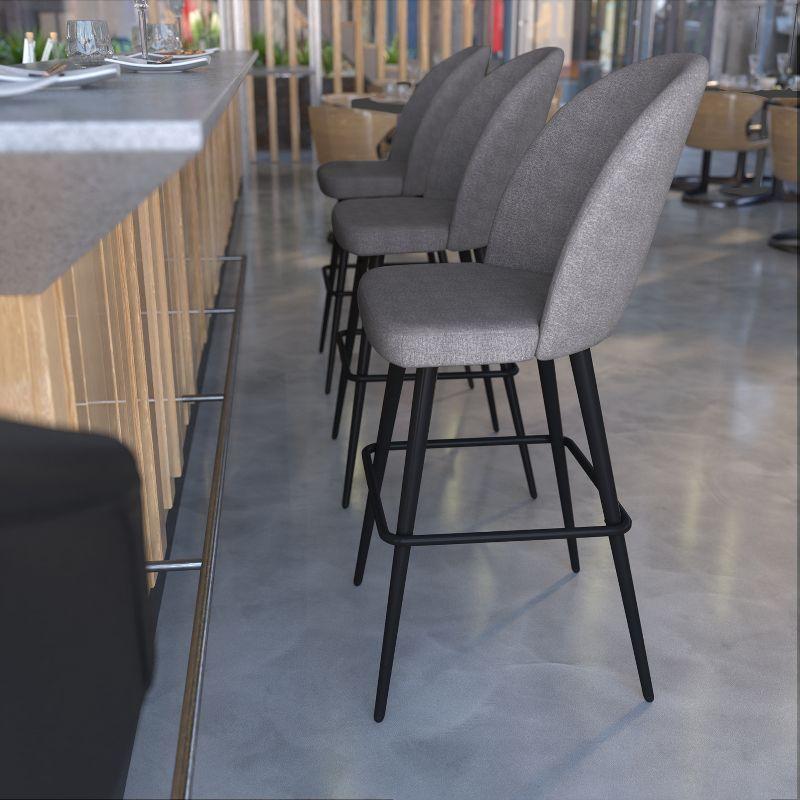 Adjustable Gray Faux Linen Barstools with Steel Frame - Set of 2