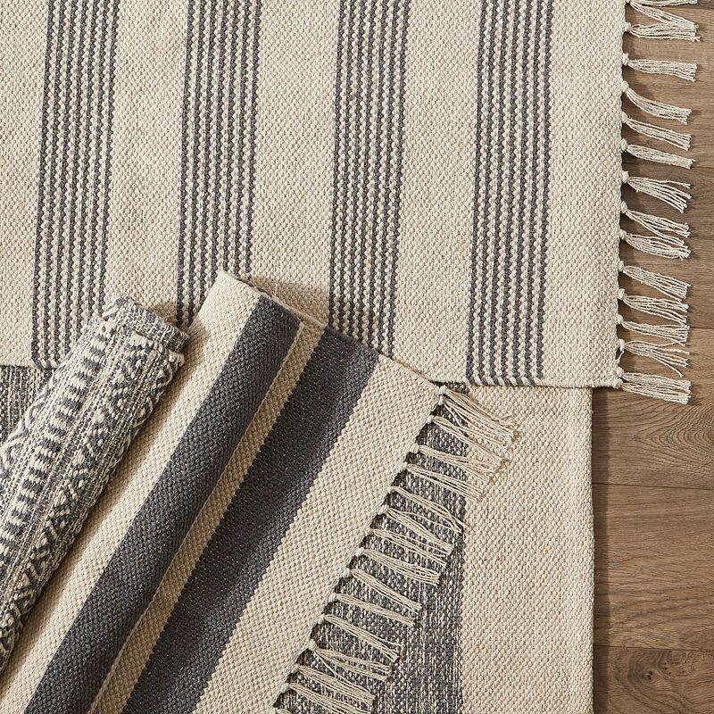 Design Imports Textured Stripe - Gray & Natural With 3 In Fringe - 2 X 3 Ft