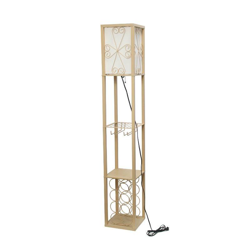 Etagere Organizer Storage Shelf Floor Lamp with Linen Shade Tan - Simple Designs: Modern Electric Wood Composite Lighting