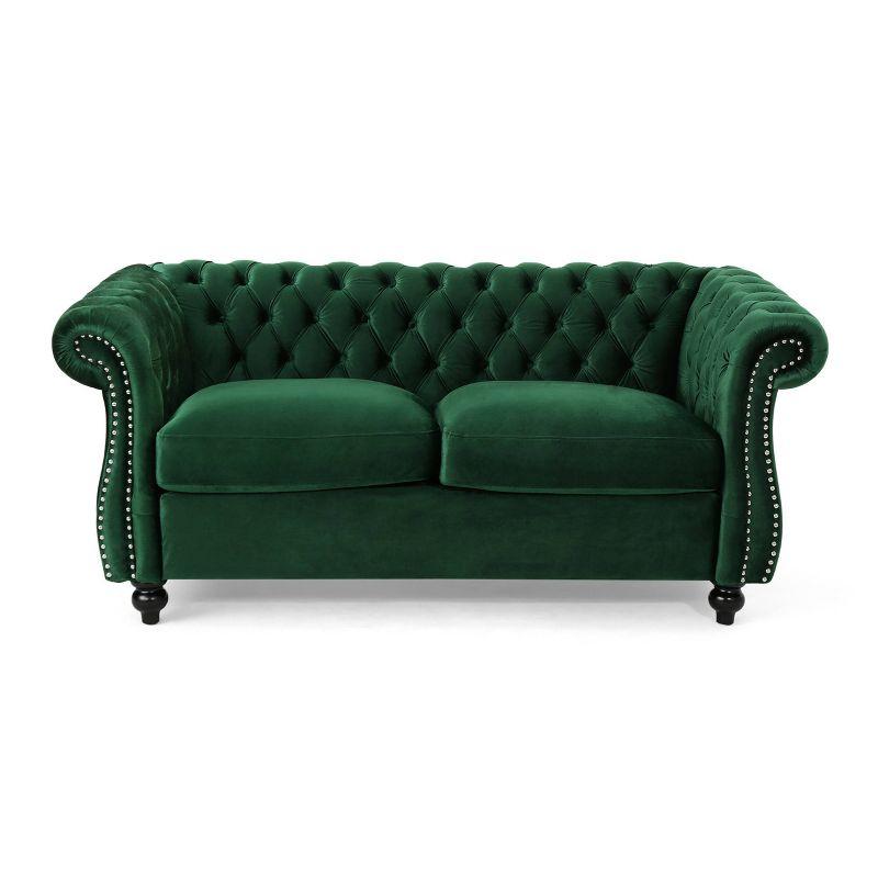 Somerville Traditional Chesterfield Loveseat: Button Tufted, Nailhead Trim - Christopher Knight Home