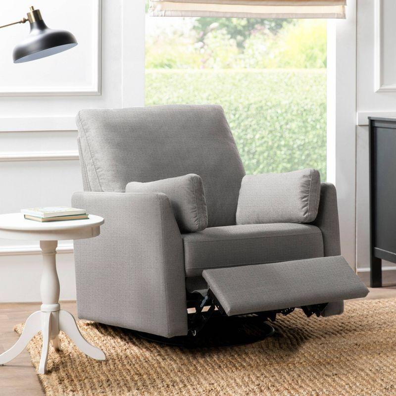 Ethan Performance Gray Linen Swivel Recliner with Wood Accents