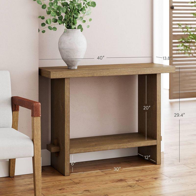 Nathan James Console Sofa Table Brushed Light Brown: Entryway Table with Charging Station, 40in Width