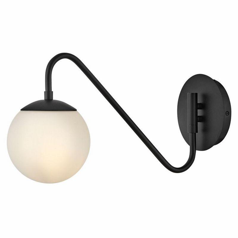 Black Swing Arm Wall Sconce with Etched Opal Globe