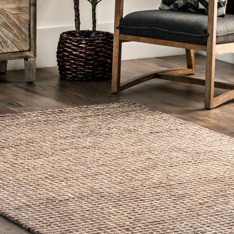 Katasha Checked Wool Brown Area Rug