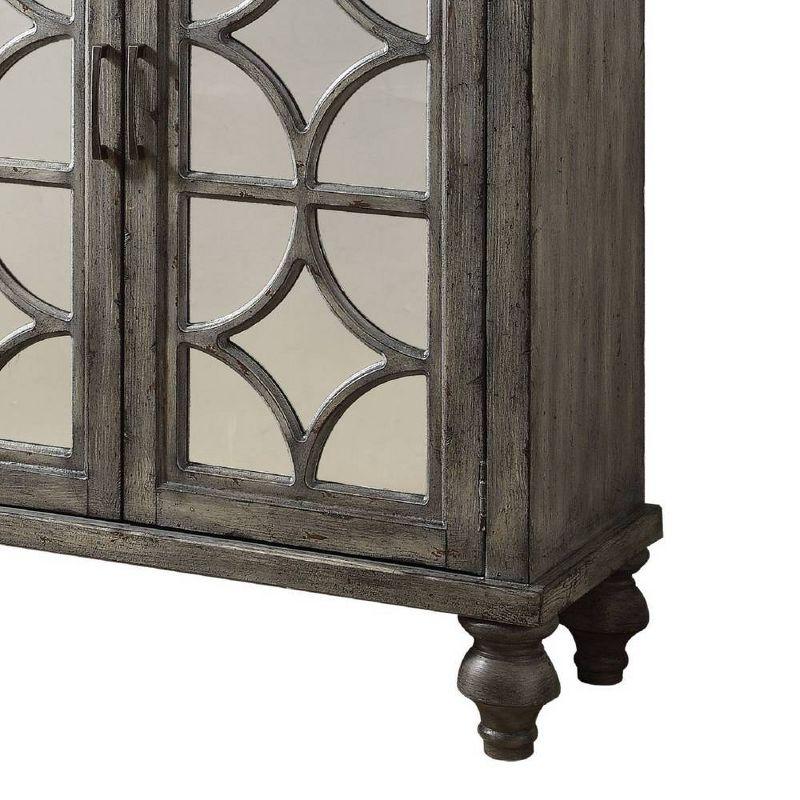 Velika Weathered Gray Mirrored Wood Console Table with Storage