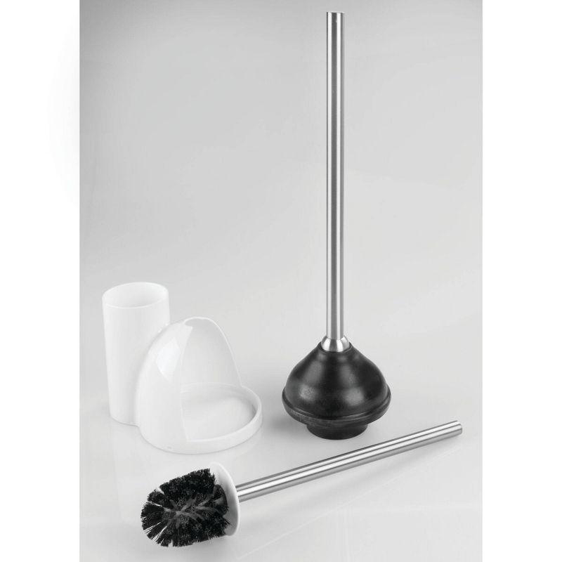 iDESIGN Toilet Brush with Holder and Plunger Set White