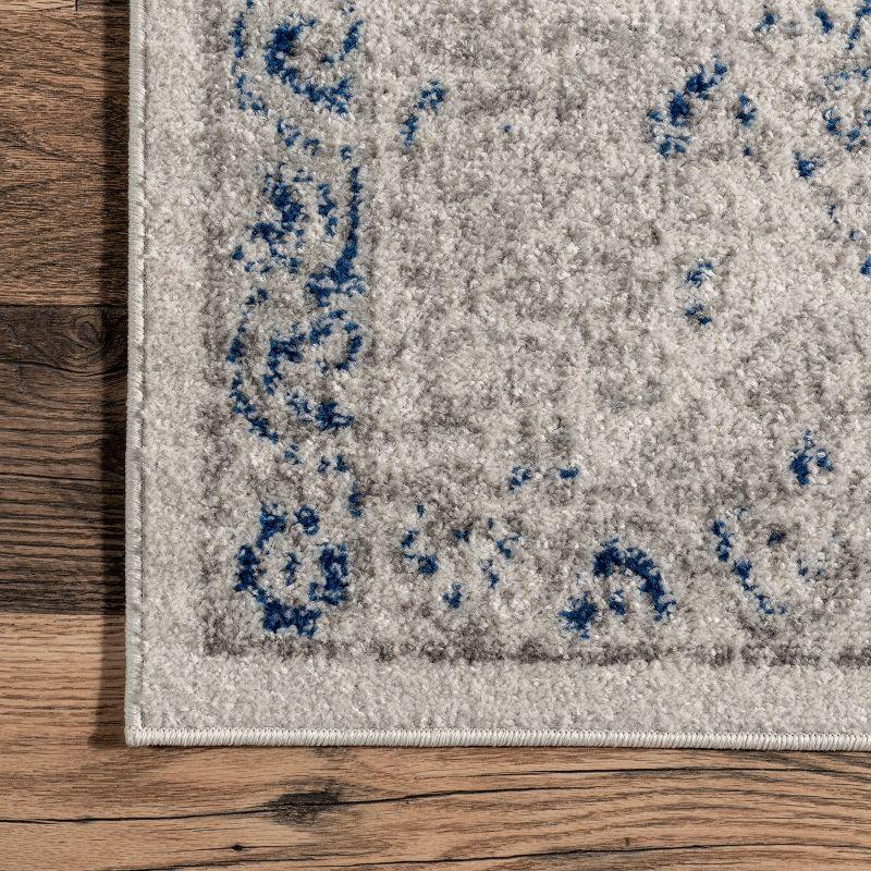 Blue and Off-White Tufted Vintage Runner Rug