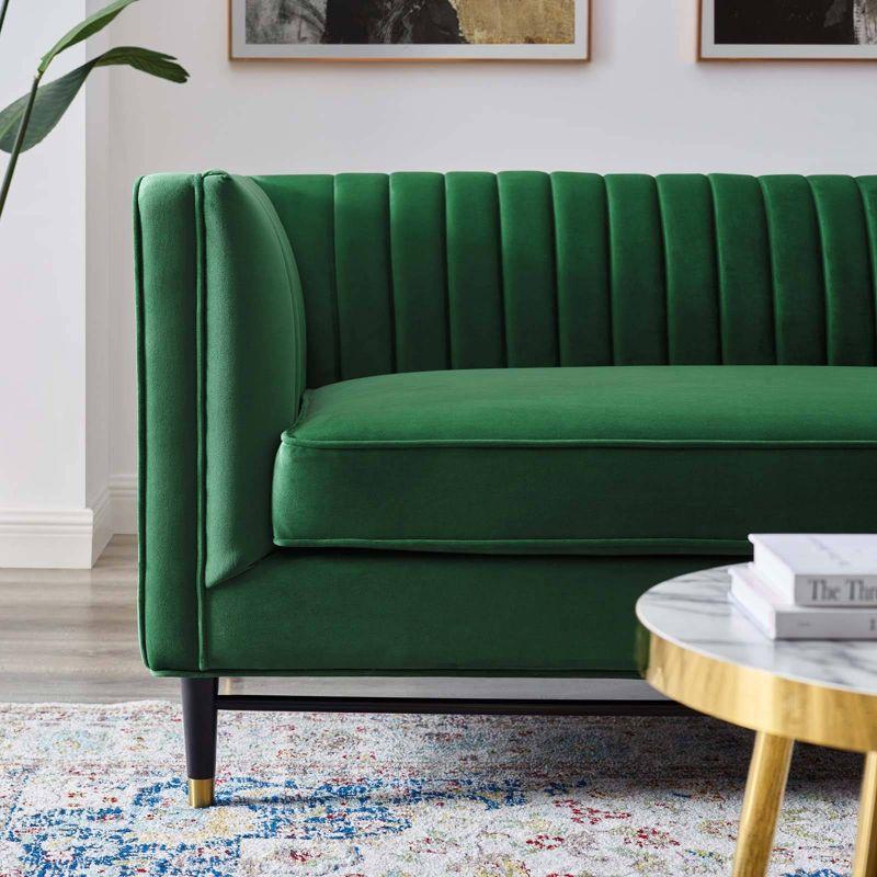 Devote Channel Tufted Performance Velvet Loveseat Emerald - Modway: Glam Deco Style, Stain-Resistant, Gold Accents