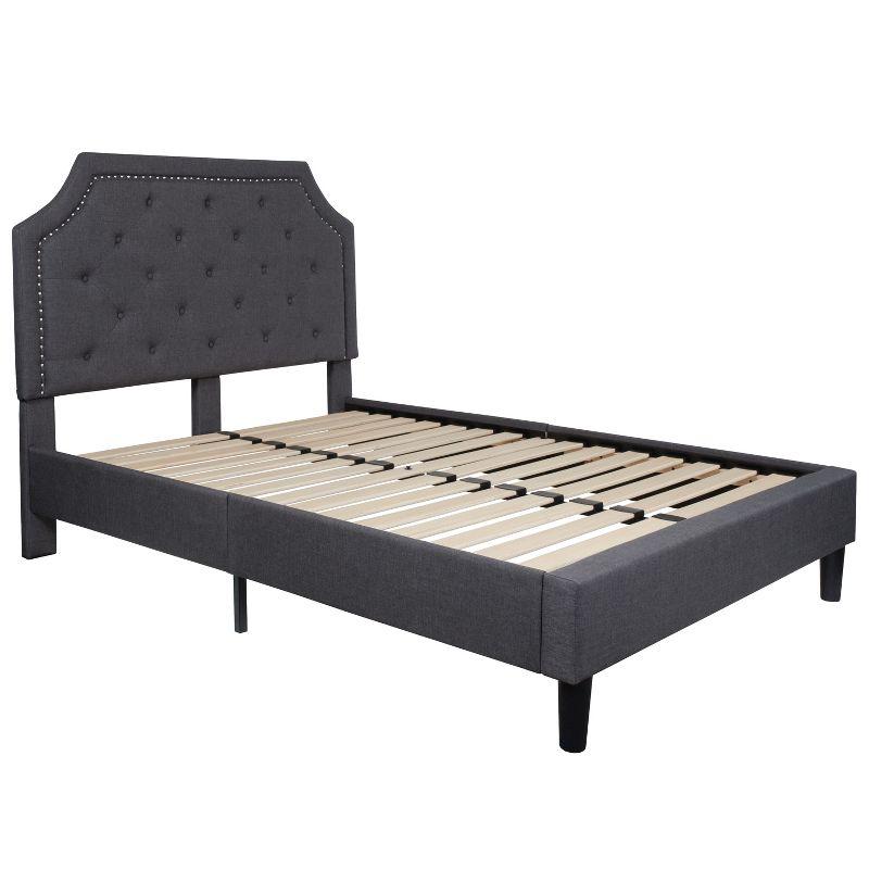 Transitional Full Platform Bed with Tufted Upholstery and Nailhead Trim in Dark Gray