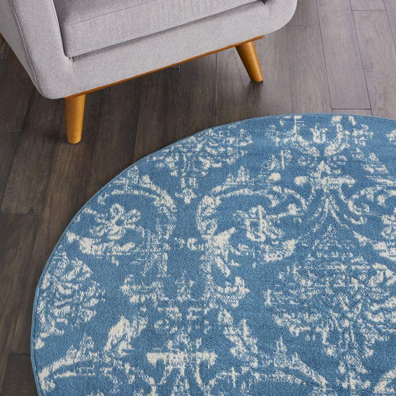 Nourison Jubilant 5'3" x ROUND (5' Round) Blue Area Rug Farmhouse Vintage Damask by Nourison