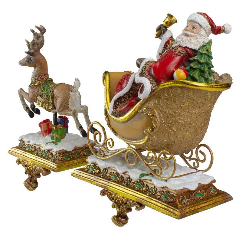 Roman Set of 2 Brown and Red Santa Claus with Reindeer Christmas Stocking Holders 9.5"