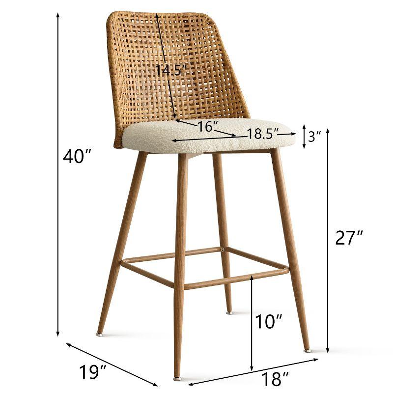 Nice Boucle Counter Stool Set Of 2,Beige Upholstered Rattan Counter Stool,27 Inch Stools With Back for Kitchen Island-Maison Boucle