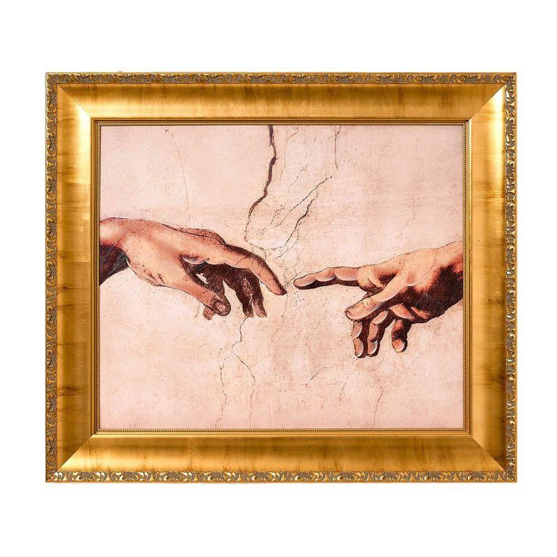 American Art Decor 30.75"x26.75" Ornate Framed Creation of Adam Canvas Print by Michelangelo: Classic Renaissance Wall Art, D-ring Mounted
