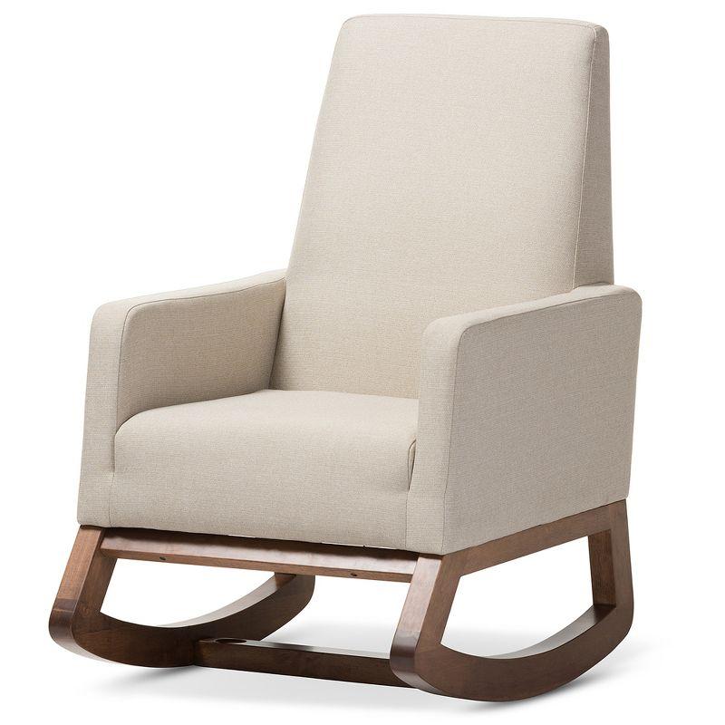 Yashiya Light Beige and Walnut Mid-Century Modern Rocking Chair