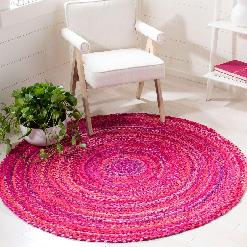 Braided BRD452 Hand Woven Indoor Accent Rug - Pink/Fuchsia - 3' Round - Safavieh