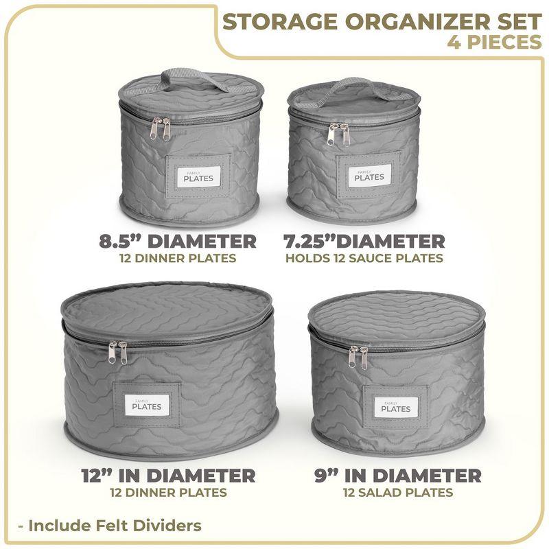 Sorbus 4 Piece Quilted China Dinnerware Storage Cases - for Dinnerware, Plate Organizer (Gray)