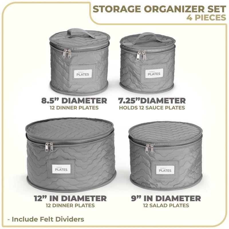 Gray Quilted Fabric Stackable Dinnerware Storage Cases Set