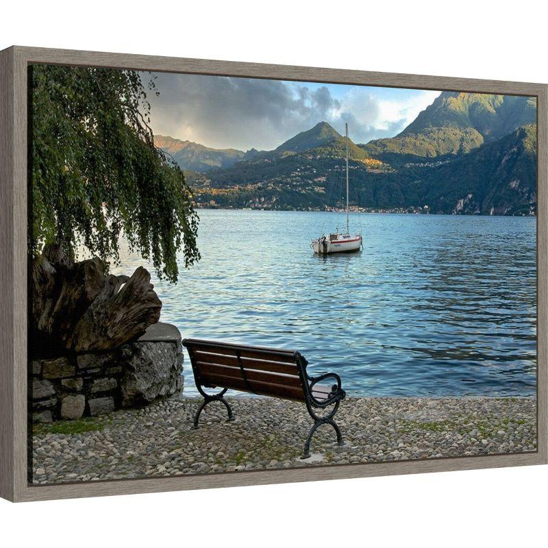 Amanti Art Lago Banco Sea Bench Italy by Alan Blaustein Canvas Wall Art Print Framed 23 x 16-in.