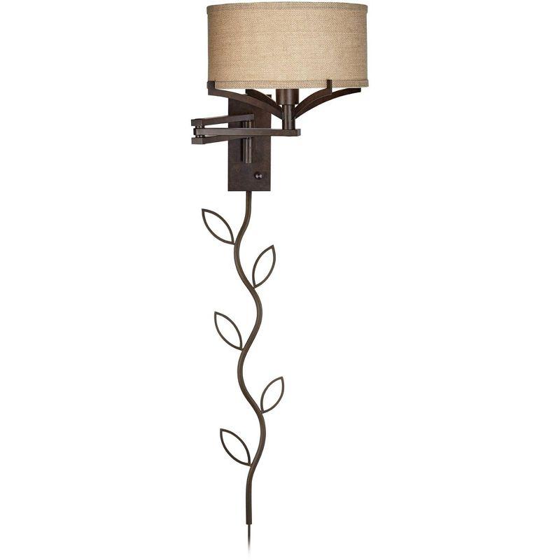 Tremont 18" Rustic Swing Arm Wall Lamp with Burlap Shade in Bronze